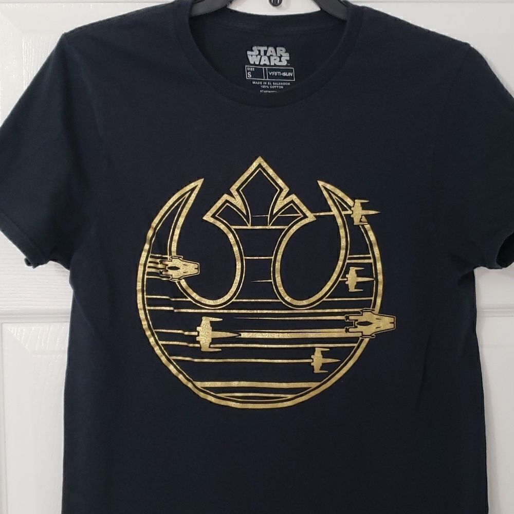 Star Wars Rebel Logo Black & Gold T-Shirt. Women's Small